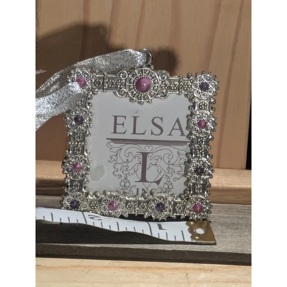 Beautiful Ella L Miniature‎ Picture Frame Ornament Keepsake Jeweled Metal